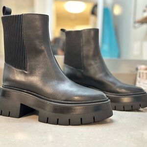 LAST CHANCE NEW REBECCA MINKOFF Black Chunky Leather Ankle Boots Womens 9.5